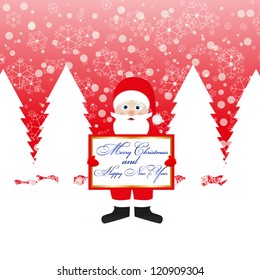 Santa Claus with a congratulatory banner in hands