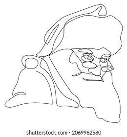 Santa Claus continuous line face. The Symbol Of Christmas. Vector Illustration one line art Black and White, Isolated. Coloring page. Happy new year and merry christmas