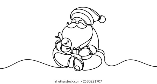 Santa Claus continuous one line drawing. Christmas winter new year concept.