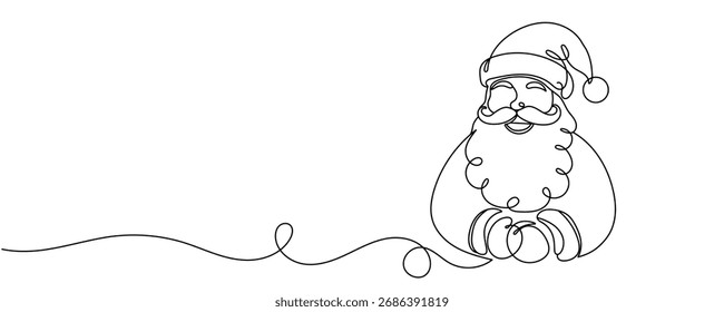 Santa Claus continua una línea de dibujo. Concepto de año nuevo de invierno de Navidades