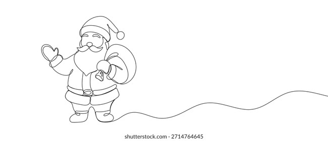 Weihnachtsmann durchgehende einzeilige Zeichnung. Weihnachten Winter Neujahr Konzept. Vektorgrafik. 