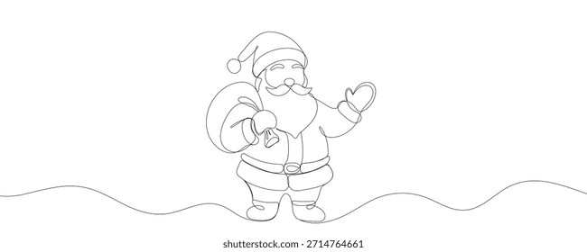 Santa Claus continuous one line drawing. Christmas winter new year concept. Vector illustration. 