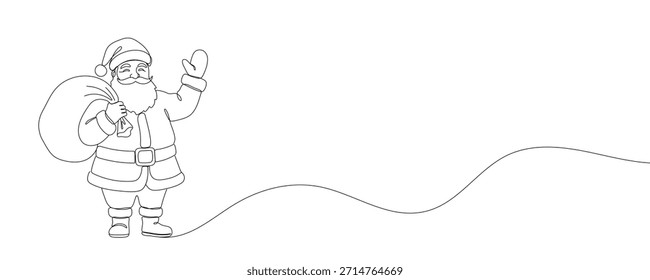 Santa Claus continuous one line drawing. Christmas winter new year concept. Vector illustration. 
