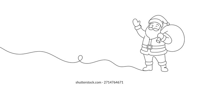 Santa Claus continuous one line drawing. Christmas winter new year concept. Vector illustration. 