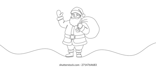 Weihnachtsmann durchgehende einzeilige Zeichnung. Weihnachten Winter Neujahr Konzept. Vektorgrafik. 