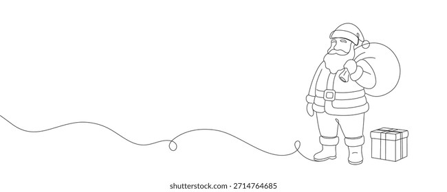 Papai Noel desenho contínuo de uma linha. Natal inverno novo conceito ano. Ilustração vetorial. 