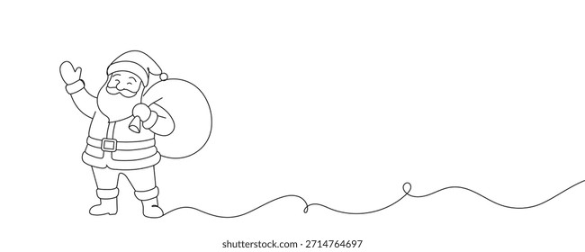 Papai Noel desenho contínuo de uma linha. Natal inverno novo conceito ano. Ilustração vetorial. 