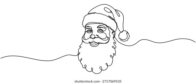 Santa Claus continuous one line drawing. Christmas winter new year concept Editable stroke