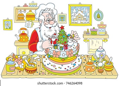 Santa Claus cooking a cake