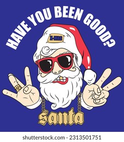 Santa Claus cool chain rings cartoon, holiday, fashion, vector, winter