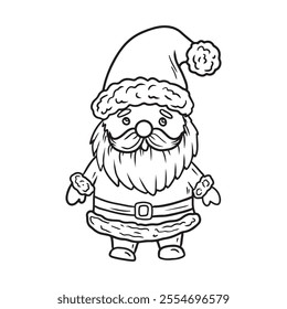 Santa Claus in costume with beard and moustache is waving hand isolated on white background. Hand drawn vector sketch illustration in doodle engraved vintage line art style. Merry Christmas symbol