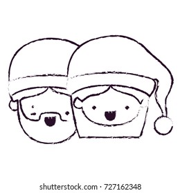 santa claus couple cartoon faces man wink eye and woman smiling expression blurred silhouette on white background vector illustration