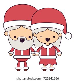 santa claus couple cartoon full body man and woman smiling colorful silhouette on white background vector illustration