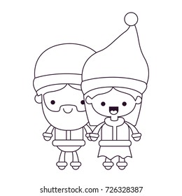 santa claus couple cartoon full body man and woman happiness silhouette on white background vector illustration
