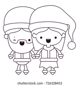 santa claus couple cartoon full body man wink eye and woman smiling silhouette on white background vector illustration
