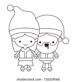 santa claus couple cartoon full body woman happiness and man with tongue out silhouette on white background vector illustration