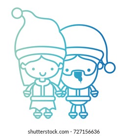 santa claus couple cartoon full body woman happiness and man with tongue out expression on gradient color silhouette from blue to purple vector illustration