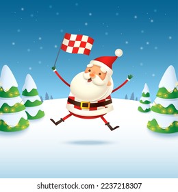 Santa Claus Croatian football fan - winter landscape vector illustration