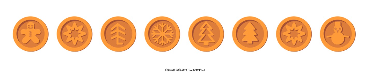 Santa Claus crypto currency Christmas winter new year holiday coins bronze vector set for Christmas Fairs and Markets