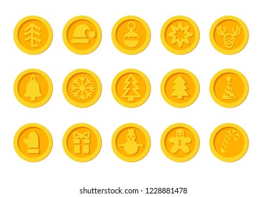 Santa Claus crypto currency coins Christmas winter new year holiday golden set