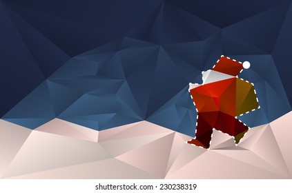 Santa Claus Cut Out Card. Abstract christmas background with santa claus walking in the snow.