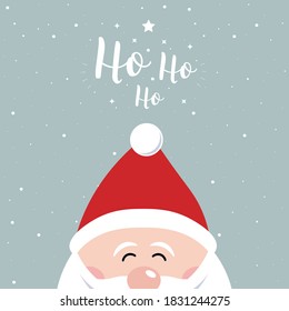 Santa claus cute cartoon ho ho ho lettering snowy background