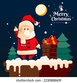Santa Claus Cute Character Giving Prize on the Rooftop home