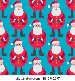 Santa Claus cute pattern. Hand drawn seamless pattern in flat style. Christmas season background for wrapping, textile, scrapbooking. New year decor.
