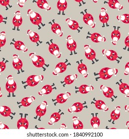 Santa Claus cute pattern. Hand drawn seamless pattern in flat style. Christmas season background for wrapping, textile, scrapbooking. 