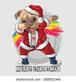 santa claus the cute pug dog dabbing dance vector