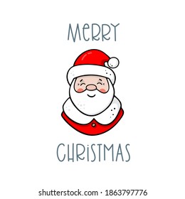 Santa Claus. Cute winter character in simple cartoon doodle style. Christmas symbol. Vector illustration. Design for prints, cards, apparel etc. New year theme poster. 