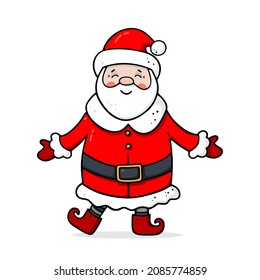 Santa Claus. Cute winter character in simple cartoon doodle style. Christmas symbol. Vector illustration. Perfect for prints, cards, apparel etc. New year theme poster. 