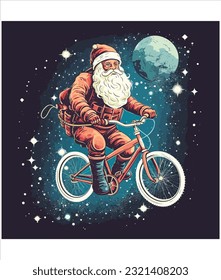 Santa Claus cycling, Santa cycling illustration, 