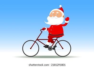 Santa Claus cycling. Vector illustration.