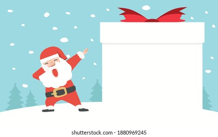 Santa Claus Dabbing Dance with blank sign gift box