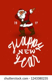 Santa Claus dabbing new year 2019 vintage style Winter holidays card
