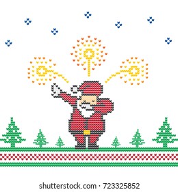 Santa Claus Dabbing Vector Pixel Art Knitted Look Christmas Sweater Design