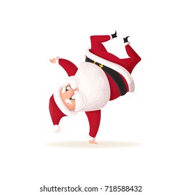 Santa Claus dancing. Christmas character in cartoon style. Vector illustration isolated.