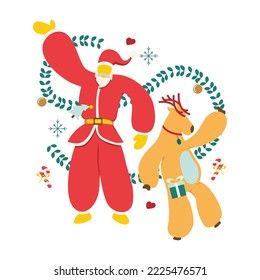 Papá Noel bailando con el ciervo