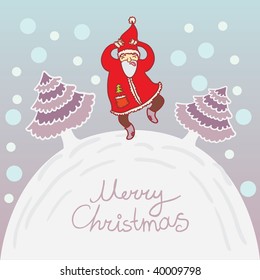Santa Claus dancing on a hill