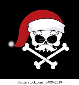 Santa Claus Death. Christmas skull. skeleton head in red santa hat
