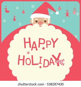 Santa claus decorated with ornaments for Christmas and happy holiday card.