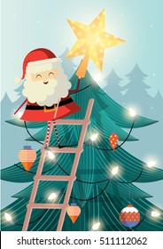 santa claus decorating christmas tree vector/illustration