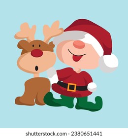 santa claus with deer in the christmas 