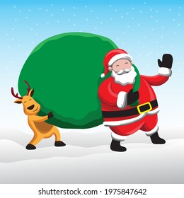 Santa Claus  and deer funny cartoon style High Quality Vector Eps 10 . for X mas celebration