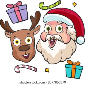 Santa claus deer gift year vector