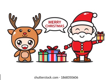 Santa Claus and Deer with gifts illustration