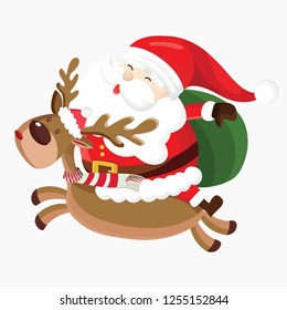 Santa Claus and deer. Merry Christmas and Happy New Year. Christmas vector illustration in a cartoon style. Winter symbol. Christmas and New Year design element.