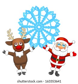 Santa Claus and deer with snowflake