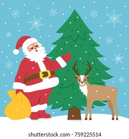 Santa Claus and deer. Stylized image. Vector illustration.